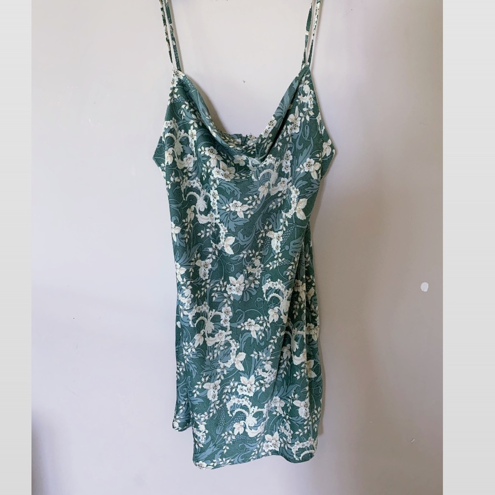 UO Green Floral Silk Mini Dress